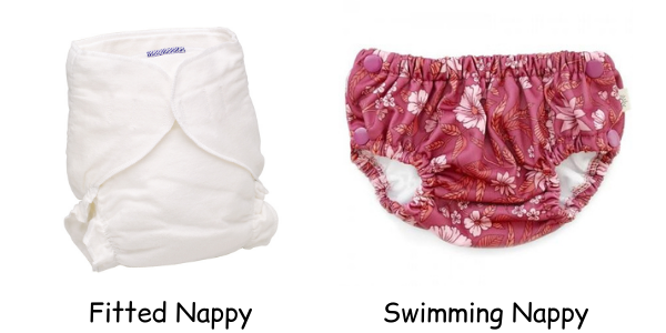 Fitted nappy and swimming nappy examples